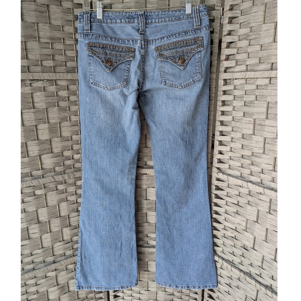 Bella Dahl Bootcut Jeans Medium Wash Denim Embroidered Flap Pocket Sz 28 *READ